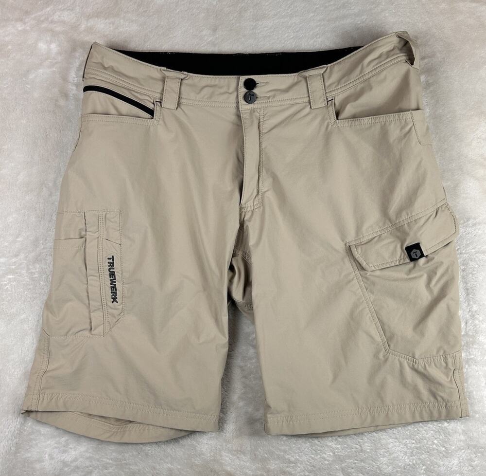 Truewerk T1 Werkshorts Men's Size 36x11 Cargo Work Utility Pockets Beige Stretch